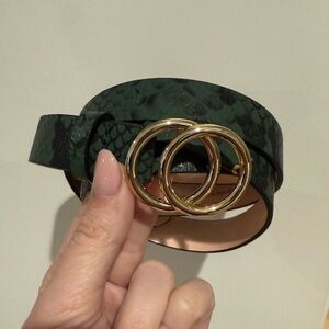 NEW Green Snake Print Belt with Gold Buckle
